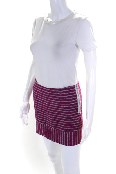 Trina Turk Womens Side Zip Metallic Striped Mini Skirt Pink Silver Size 0