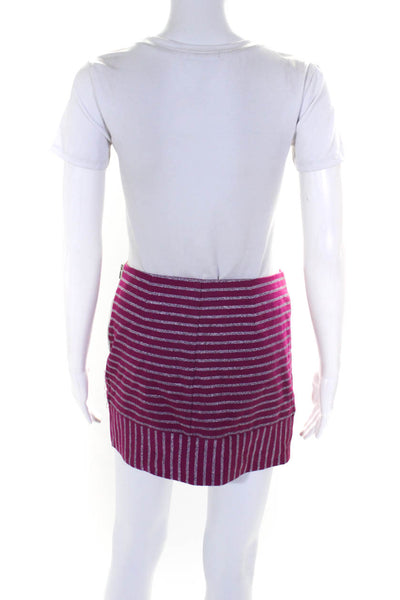 Trina Turk Womens Side Zip Metallic Striped Mini Skirt Pink Silver Size 0