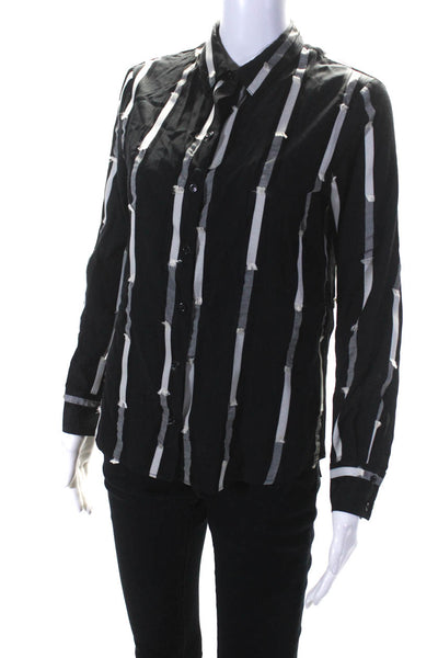 Drew Womens Long Sleeve Striped Fil Coupe Button Up Top Blouse Black Size XS