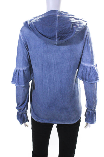 Red Haute Womens Hooded Ruffle Long Sleeve Top Blouse Blue Size Extra Small