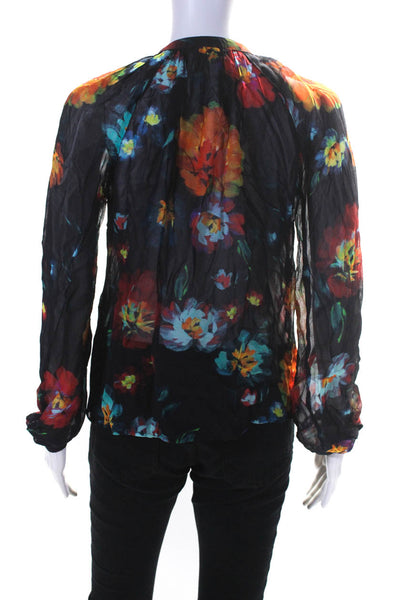 Lilla P Womens Long Sleeve Crew Neck Floral Button Up Top Blouse Multicolor XS