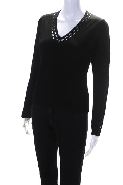 Autumn Cashmere Womens Cut Out V-Neck Long Sleeve Shirt Top Black Size S