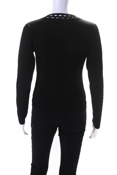 Autumn Cashmere Womens Cut Out V-Neck Long Sleeve Shirt Top Black Size S