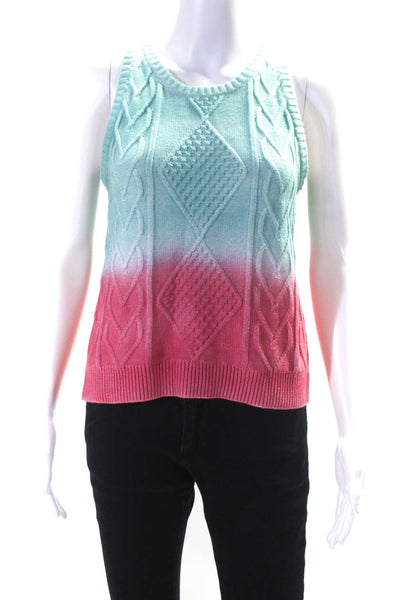 525 America Womens Cotton Ombre Cable Knit Pullover Sweater Vest Blue Size S