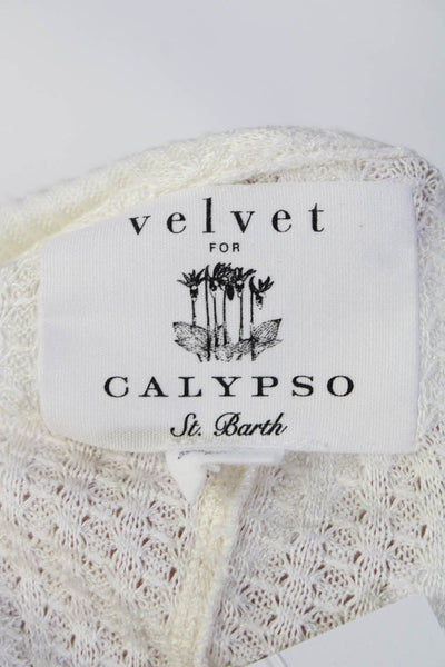 Calypso Saint Barth Women's Long Sleeve Waffle Knit Blouse White Size M