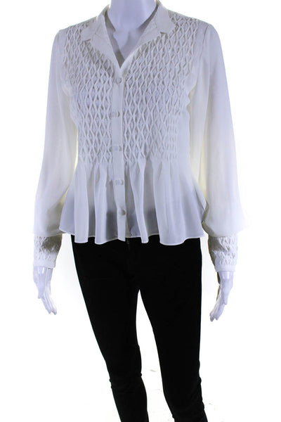 Alexis Womens Textured Pleated Buttoned Long Sleeve Sheer Blouse White Size M