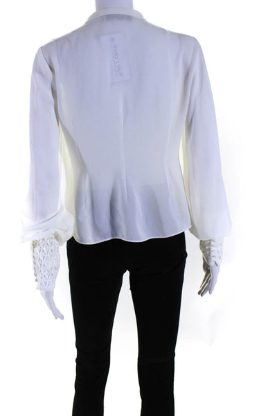 Alexis Womens Textured Pleated Buttoned Long Sleeve Sheer Blouse White Size M