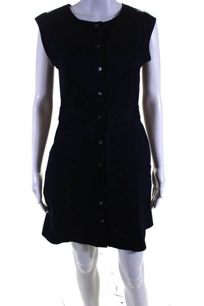 Theory Women's Cap Sleeve Button Front Knee Length Dress Navy Size 2