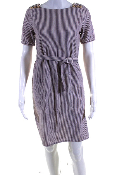 APC Women's Striped Knee Length Belted Shift Dress Gray Pink Size XS