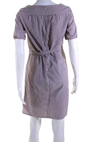 APC Women's Striped Knee Length Belted Shift Dress Gray Pink Size XS