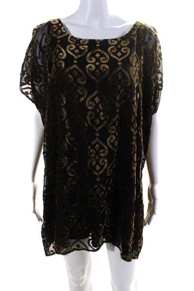 BB Dakota Women's Scoop Neck Abstract Print Velvet Shift Dress Black Size XS