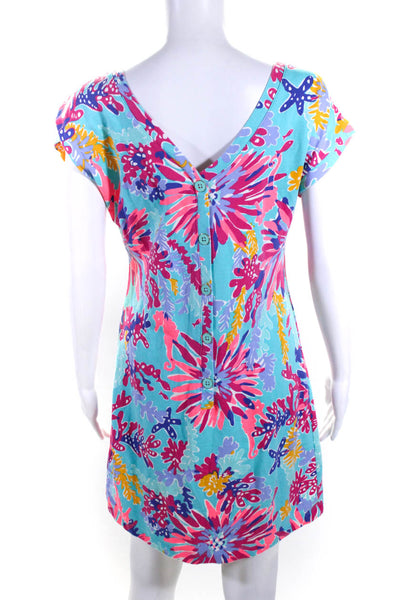 Lilly Pulitzer Womens Floral Short Sleeved Button T Shirt Dress Blue Pink Size S