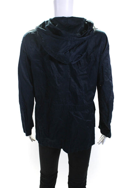 Joie Womens Anorak Drawstring Waist Long Sleeved Hooded Rain Jacket Blue Size M