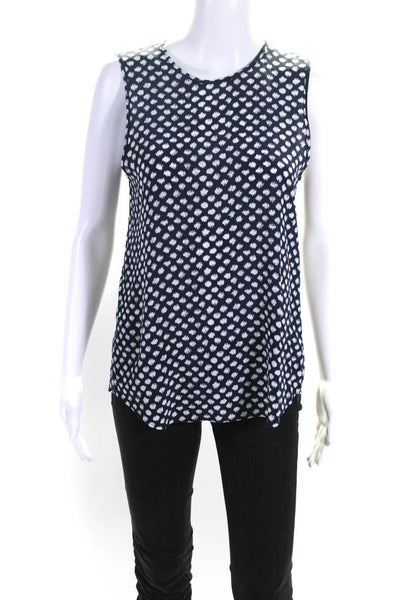 Theory Womens Silk Sleeveless Round Neck Spotted Print Blouse Top Navy Size S