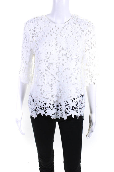 Zara Woman Womens Short Sleeve Floral Embroidered Cutout Blouse Top White SizeXS