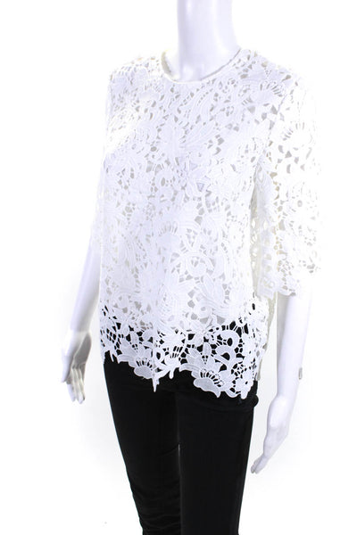 Zara Woman Womens Short Sleeve Floral Embroidered Cutout Blouse Top White SizeXS