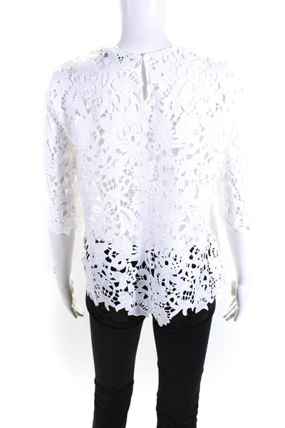 Zara Woman Womens Short Sleeve Floral Embroidered Cutout Blouse Top White SizeXS