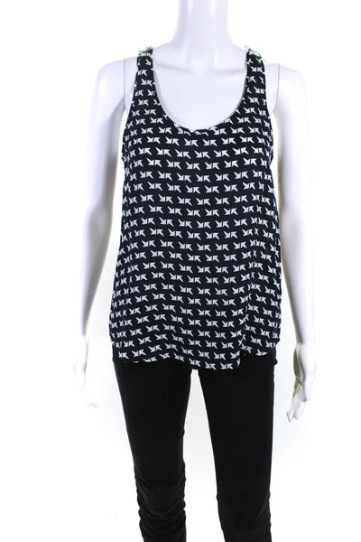 Theory Womens Silk Round Neck Sleeveless Abstract Print Blouse Black Size S