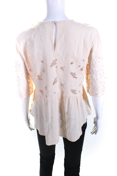 Club Monaco Womens Round Neck Quarter Sleeved Floral Blouse Top Pink Size S