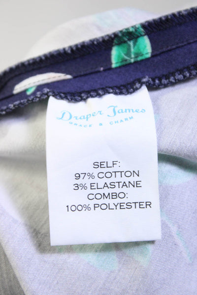 Draper James Womens Cotton Floral V-Neck Short Sleeve A-Line Dress Blue Size 4