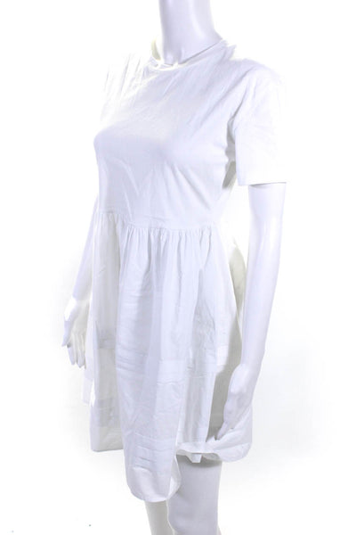 Zara Woman Womens Cotton Short Sleeve Pleated Trim A-Line Dress White Size S