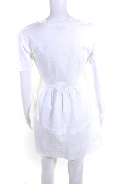 Zara Woman Womens Cotton Short Sleeve Pleated Trim A-Line Dress White Size S