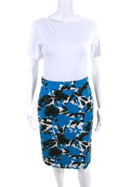 J Crew Womens Cotton Floral Lined High-Rise Pencil Straight Skirt Blue Size 2