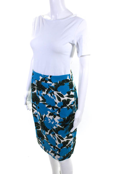 J Crew Womens Cotton Floral Lined High-Rise Pencil Straight Skirt Blue Size 2