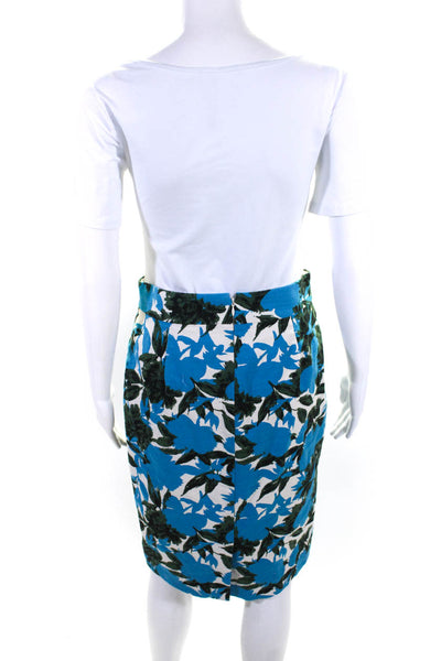 J Crew Womens Cotton Floral Lined High-Rise Pencil Straight Skirt Blue Size 2