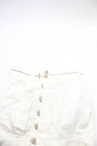 BCBGeneration Womens Button Front Twill Mini Pencil Skirt White Linen Size 6