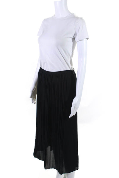 Tess Giberson Womens Pleated A Line Side Slit Zippered Midi Skirt Black Size 2