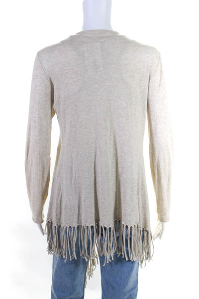 Minnie Rose Womens Long Sleeved Open Front Fringe Accent Cardigan Tan Size S