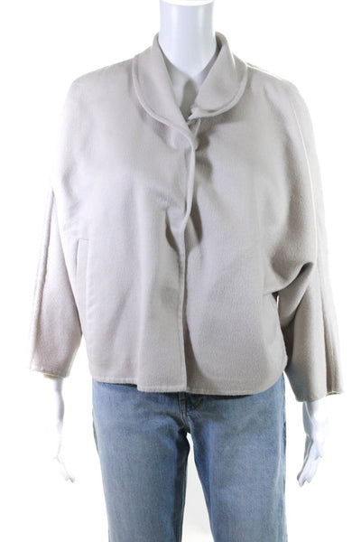 Prada Womens Button Front 3/4 Sleeve Collared Coat White Wool Size IT 38