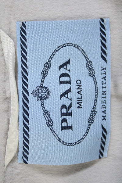 Prada Womens Button Front 3/4 Sleeve Collared Coat White Wool Size IT 38