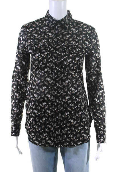 Lauren Ralph Lauren Womens Button Up Collared Floral Shirt Black Cotton Size XS