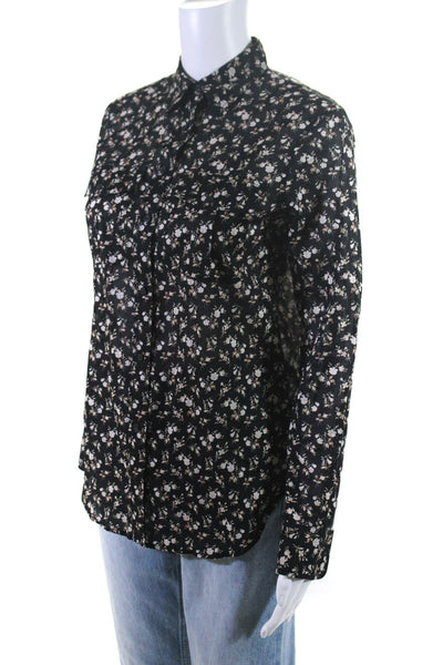 Lauren Ralph Lauren Womens Button Up Collared Floral Shirt Black Cotton Size XS