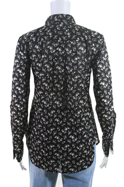 Lauren Ralph Lauren Womens Button Up Collared Floral Shirt Black Cotton Size XS