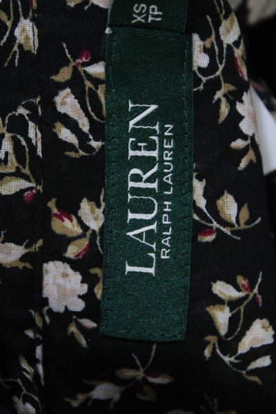 Lauren Ralph Lauren Womens Button Up Collared Floral Shirt Black Cotton Size XS