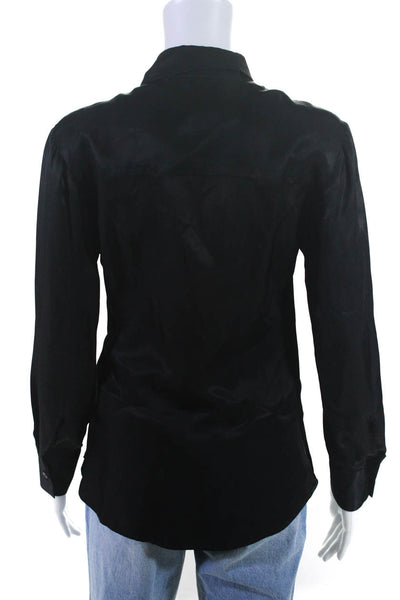 Matin Womens Button Front Long Sleeve Collared Satin Shirt Black Size Small