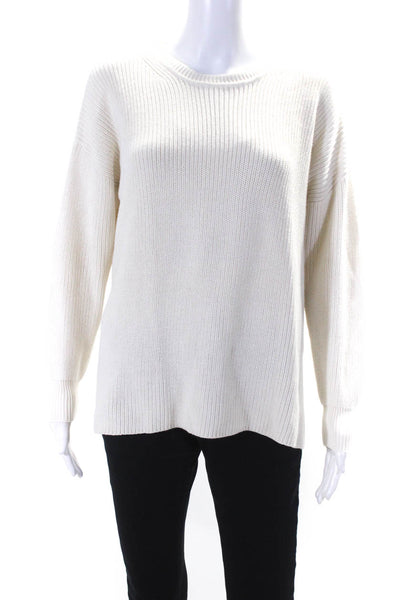 525 America Women's Cotton Long Sleeve Medium Knit Pullover Sweater White Size S