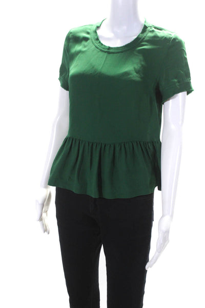 Veronica Beard Womens Short Sleeve Crew Neck Silk Shirt Emerald Green Size 2