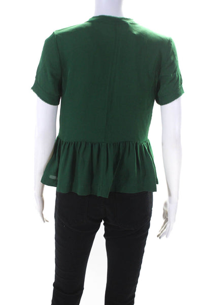 Veronica Beard Womens Short Sleeve Crew Neck Silk Shirt Emerald Green Size 2