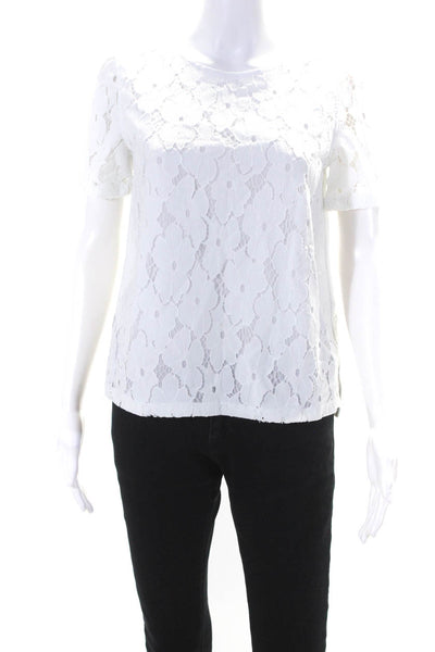 AG Adriano Goldschmied Womens Short Sleeve Crew Neck Lace Tee Shirt White XS