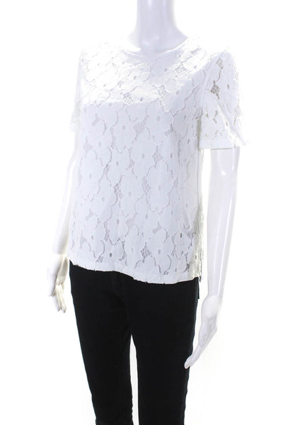 AG Adriano Goldschmied Womens Short Sleeve Crew Neck Lace Tee Shirt White XS