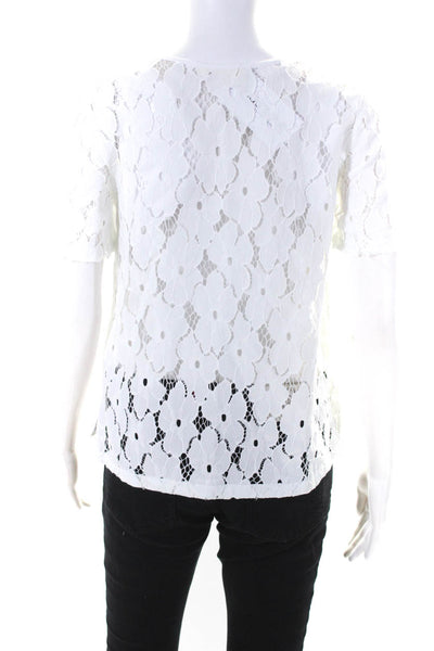 AG Adriano Goldschmied Womens Short Sleeve Crew Neck Lace Tee Shirt White XS