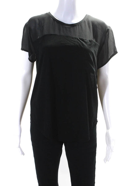 Theory Womens Short Sleeve Scoop Neck Sheer Silk Shirt Black Size SMall