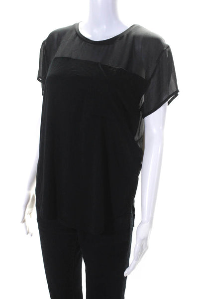 Theory Womens Short Sleeve Scoop Neck Sheer Silk Shirt Black Size SMall