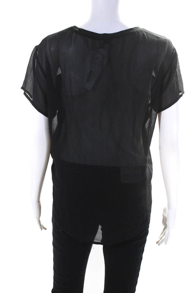 Theory Womens Short Sleeve Scoop Neck Sheer Silk Shirt Black Size SMall