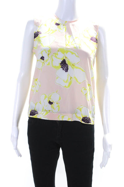 Equipment Femme Womens Sleeveless Floral Silk Top Pink Yellow Size XS