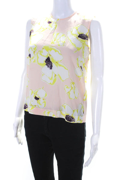 Equipment Femme Womens Sleeveless Floral Silk Top Pink Yellow Size XS